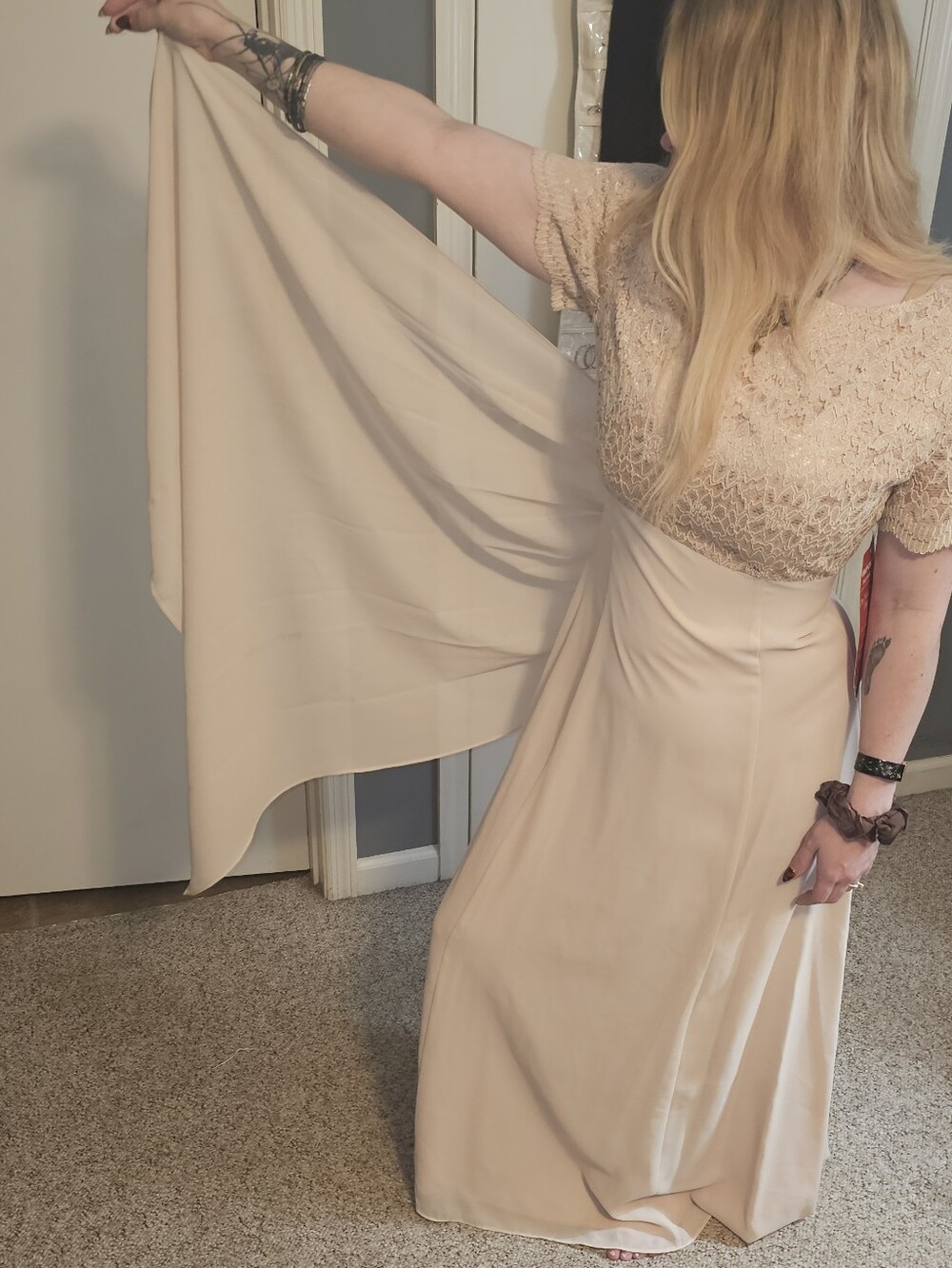Elegant Chiffon Maxi Evening/Bridal Dress in Soft Pink Sz 10